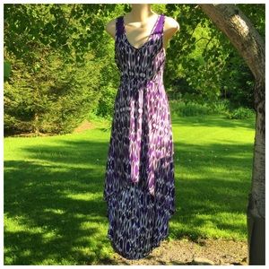 EXPRESS Fancy Full length Hi/Lo Pretty Purple White Elastic Waist Dress Size M